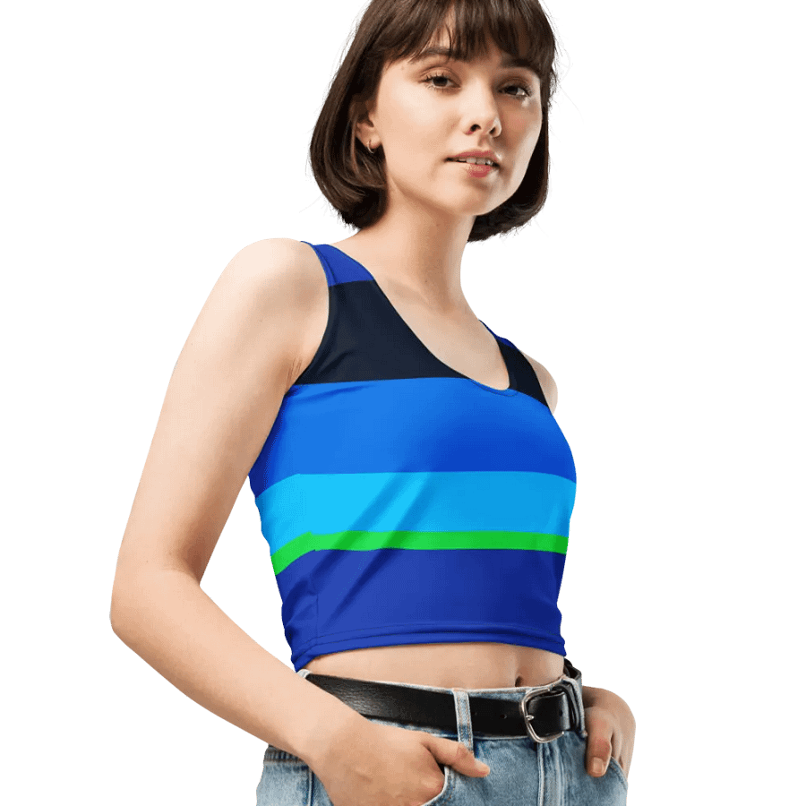 Blue/Green Color Block Crop Top T-Shirt product image (12)