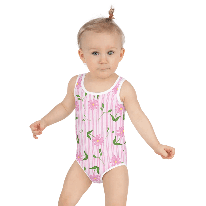 Girls Floral and Pink Strip One Piece Swim Suit product image (2)