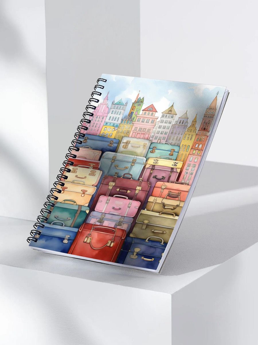 Stacked suitcases cityscape notebook product image (3)