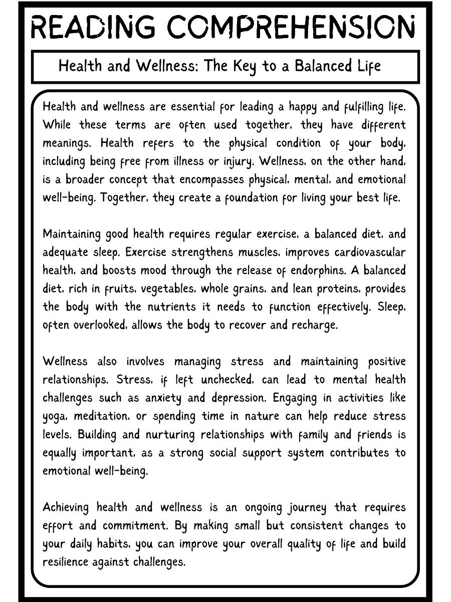 Health and Wellness Reading Comprehension PDF product image (2)
