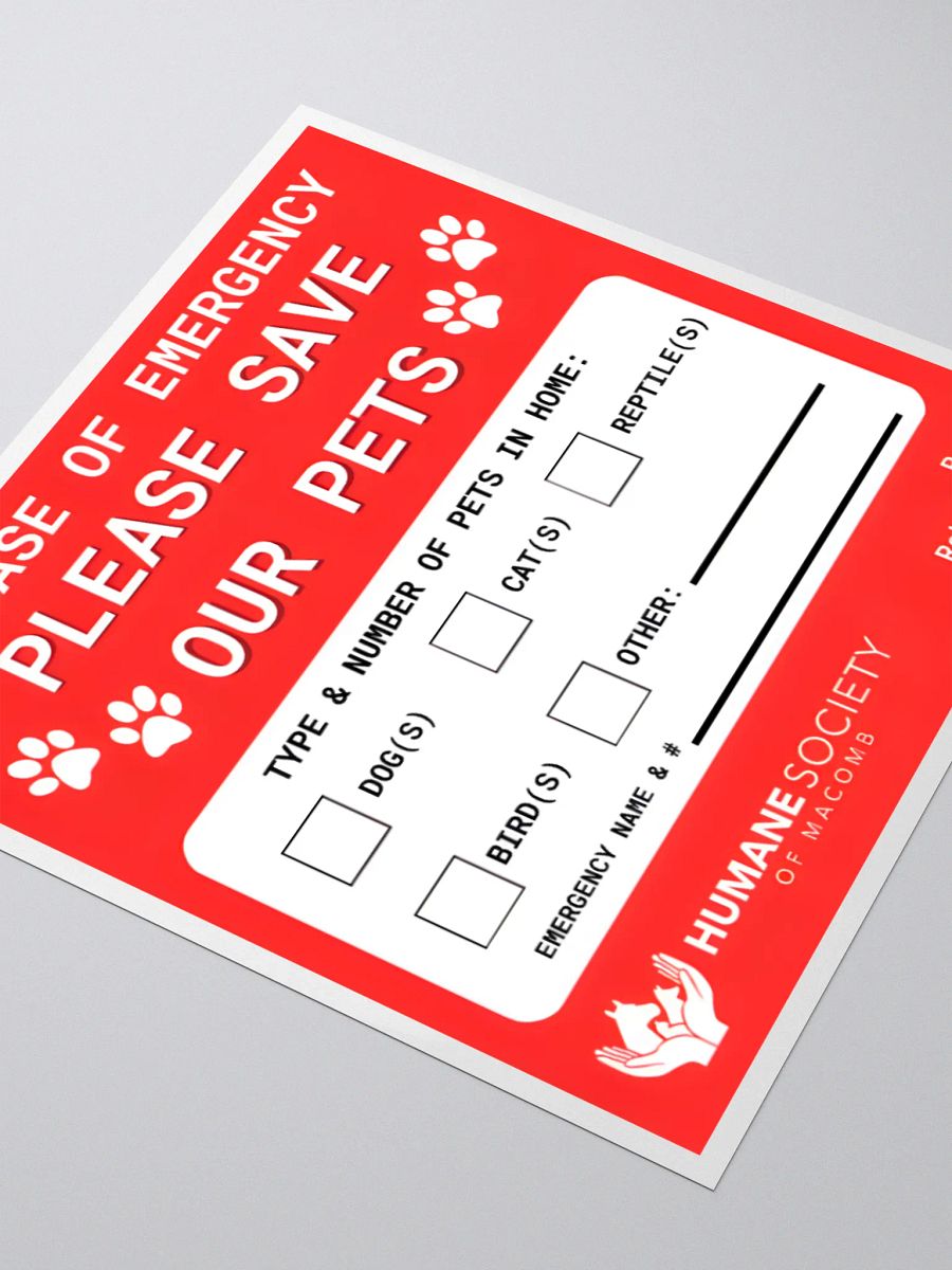 Humane Society of Macomb Emergency Sticker product image (9)