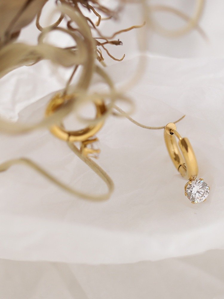 Solitaire Drop Hoop Earrings | 18K Gold Plated product image (7)