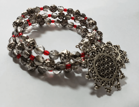 Everylet: 7mm Gray Crystal and Silver Tone Orbs with Red Crystals with Syn Charm product image (1)