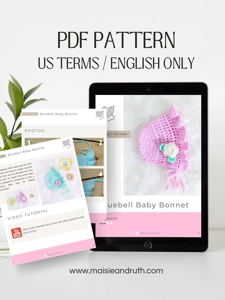 Crochet Pattern: Bluebell Baby Bonnet product image (2)