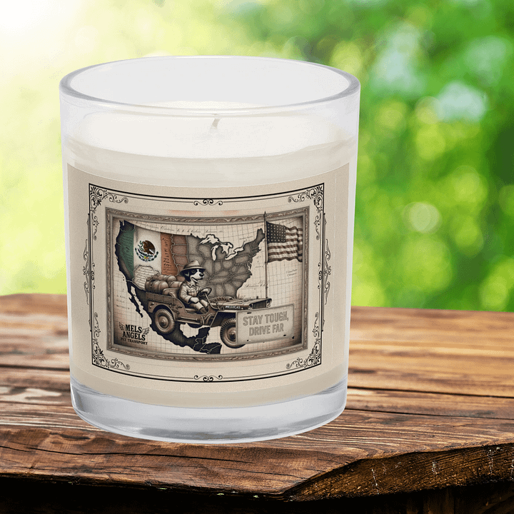Mels Angels "Stay Tough, Drive Far" Soy Wax Candle – Vintage Map & Dog Design product image (2)