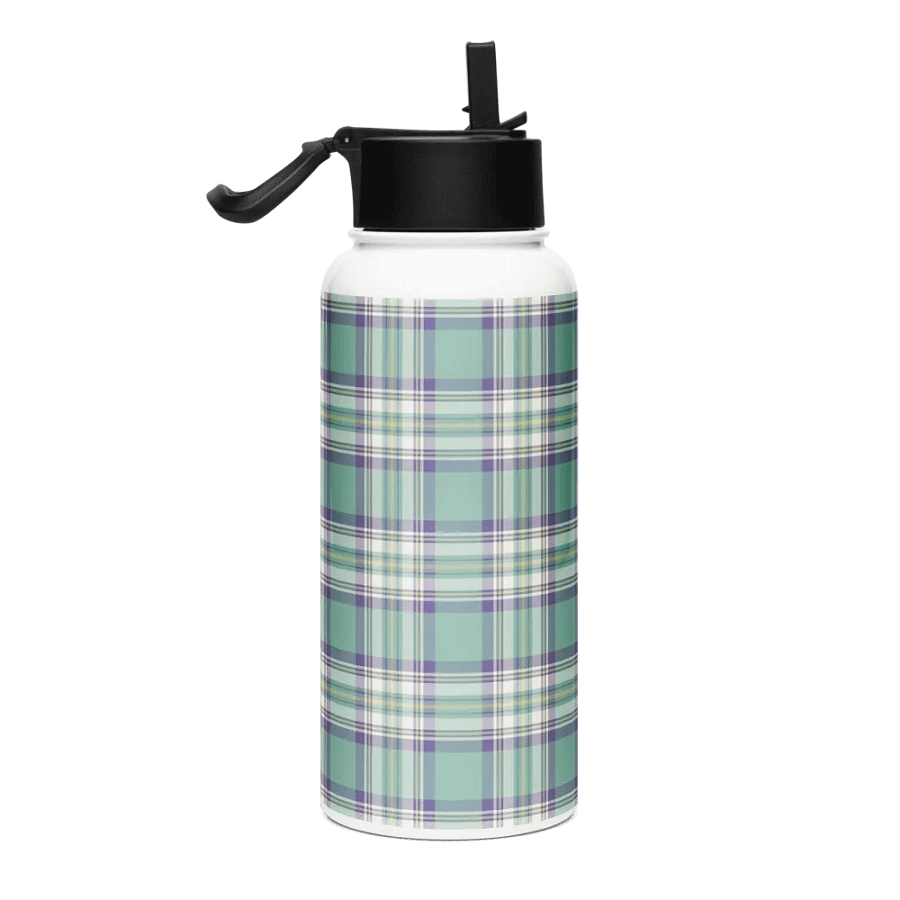 Light Green, Purple & Yellow Plaid Water Bottle product image (1)