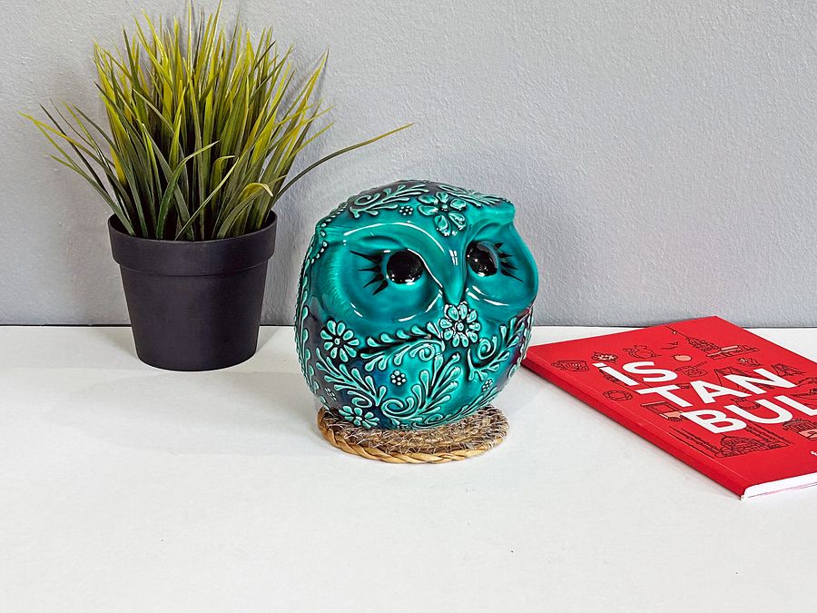 Ceramic turquoise owl — handmade pottery, handmade ceramic, home decor, handmade gift, Turkish ceramic product image (3)