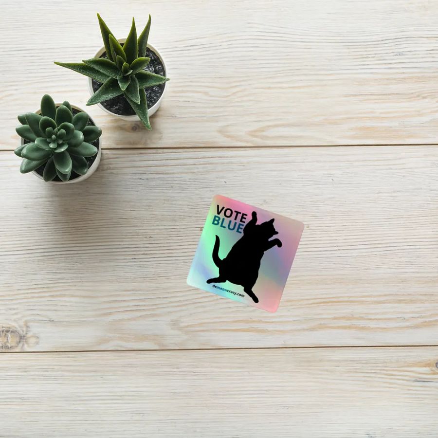 Vote Blue Dancing Black Cat Holographic Sticker product image (7)