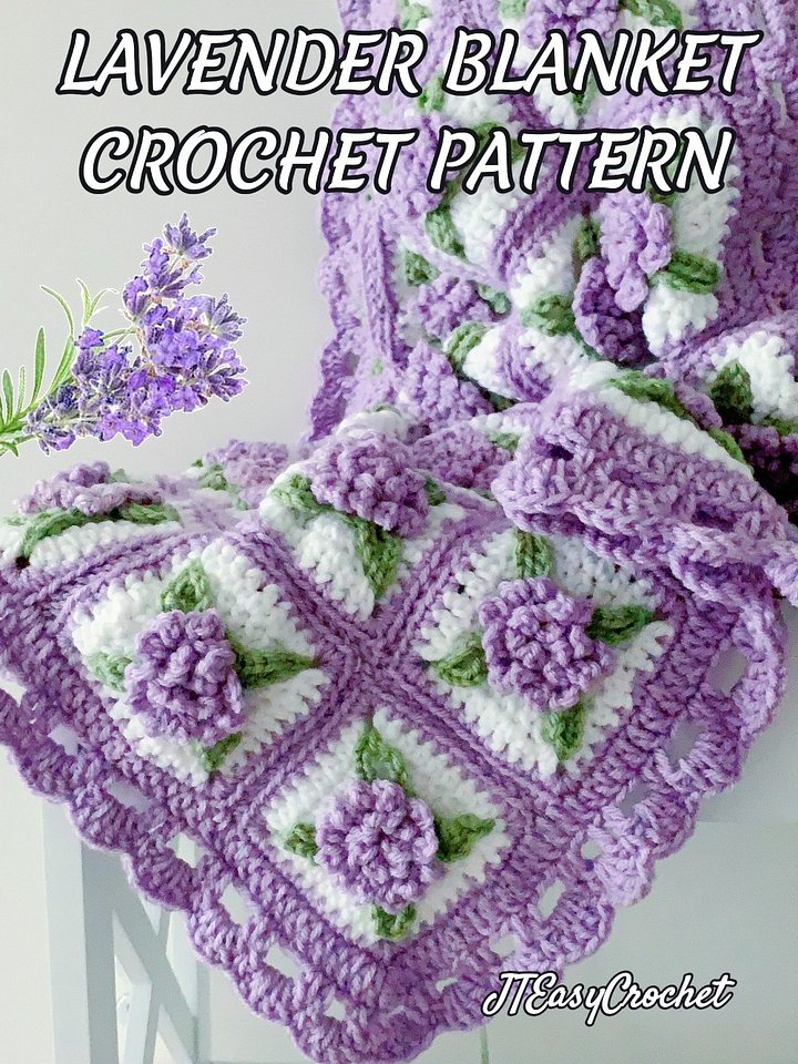 Lavender Flower Granny Square Baby Blanket Crochet Pattern, PDF Instant Download product image (1)