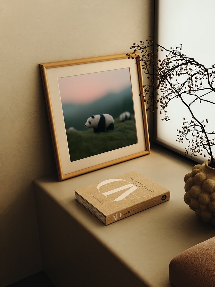 Cozy Calming Felted Panda Bear Art Print product image (1)