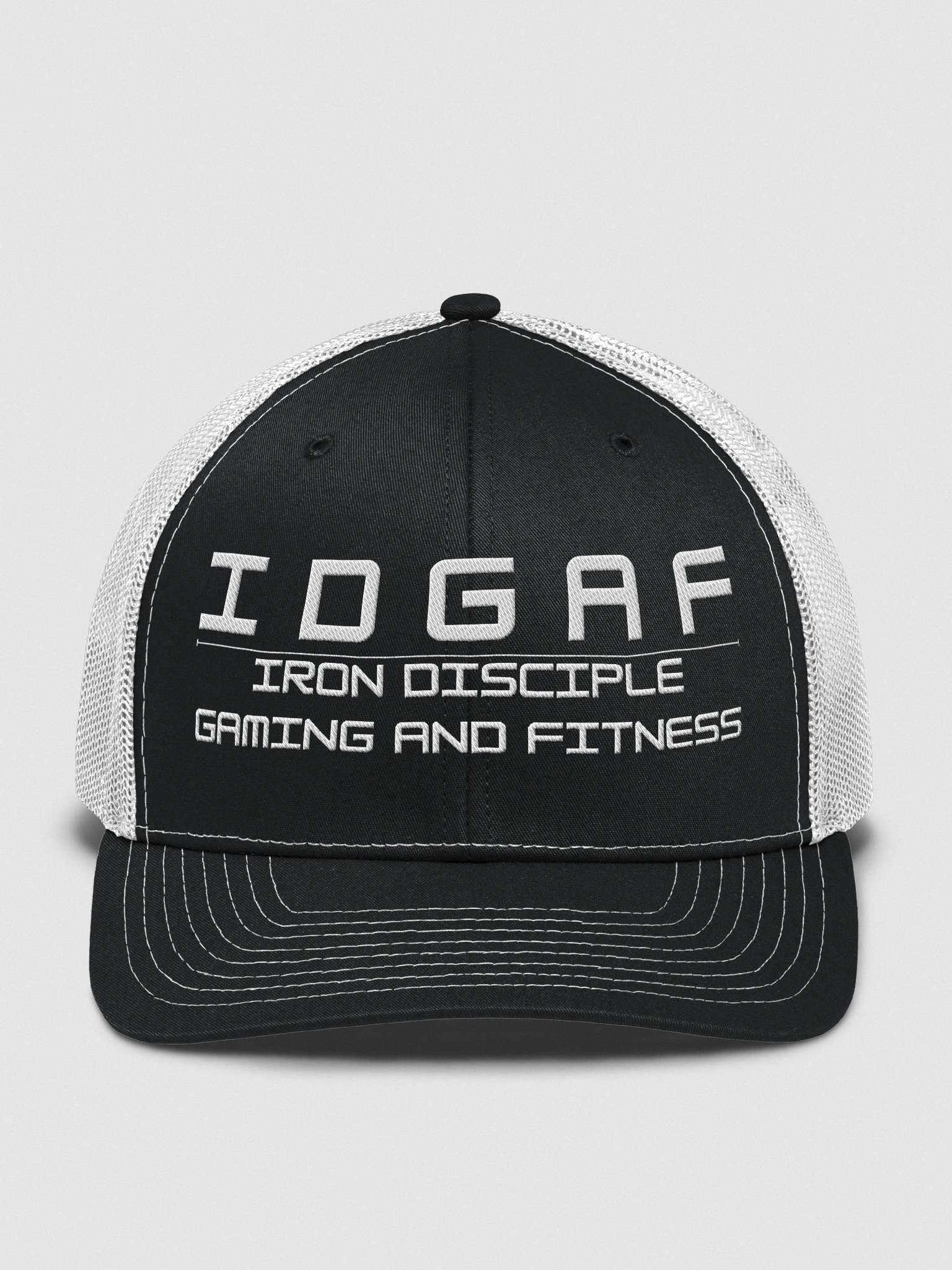 IDGAF Black & White Trucker Hat (Embroidered Logo) product image (1)