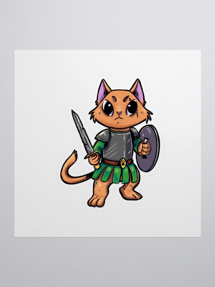 Cat Warrior Bartholomew Sticker - Fantasy Feline Illustration Decal product image (1)
