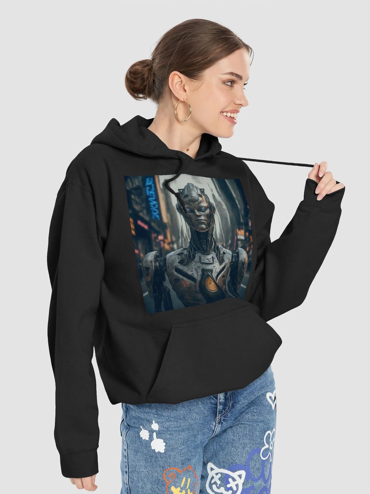 Neon Cyborg Cityscape Hoodie product image (27)
