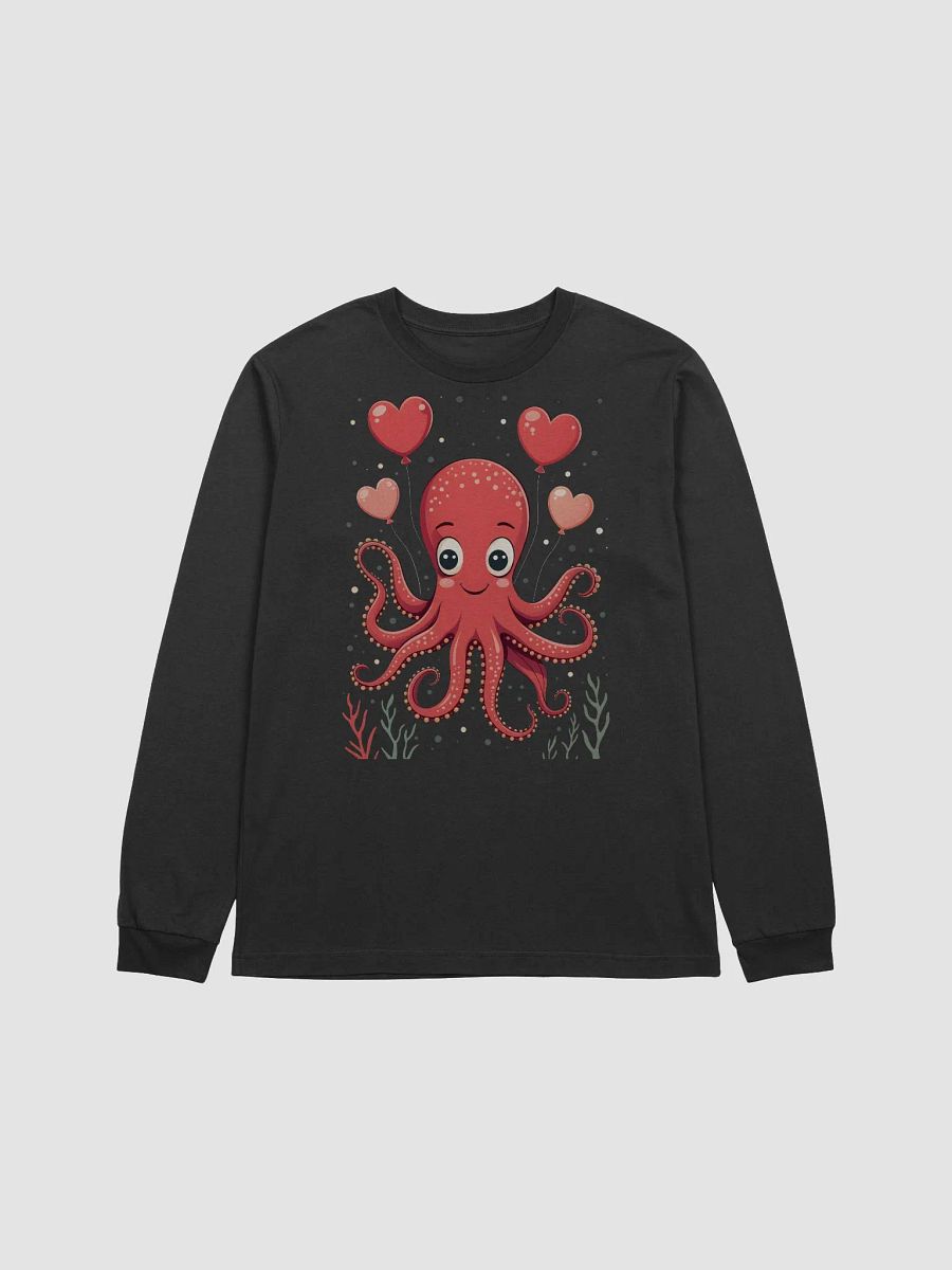 Octopus With Hearts Balloons Long Sleeve Tee product image (1)