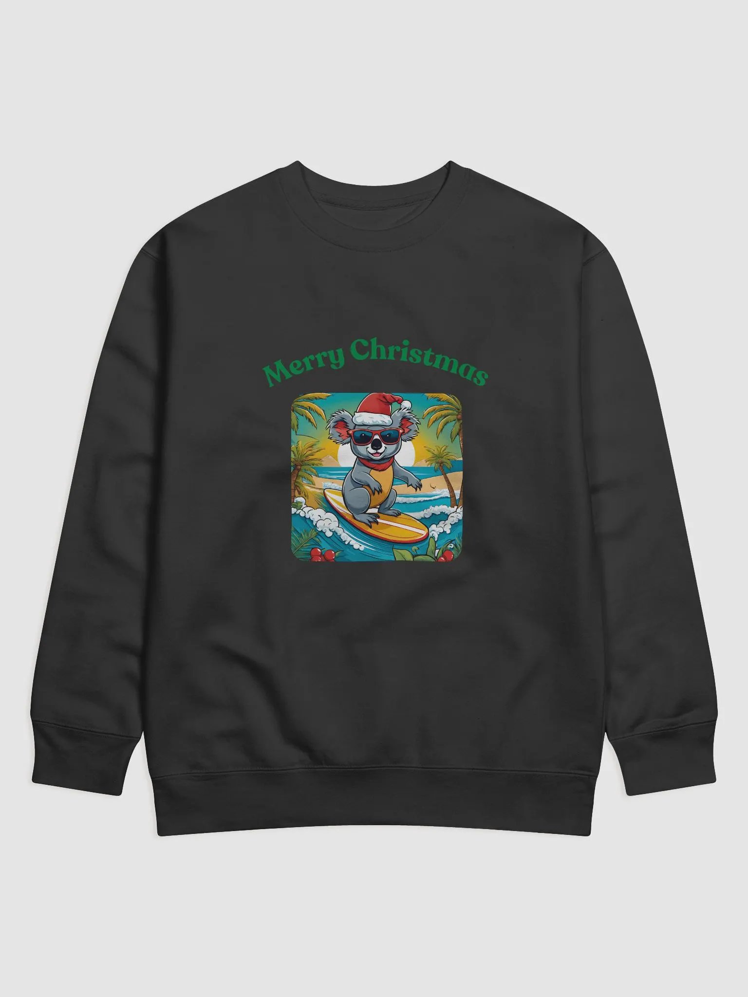 Festive Koala Surf Scene Merry Christmas Sweatshirt - Green product image (1)
