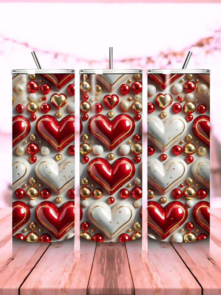 Puffy Red Heart Tumbler Wrap – Inflated Valentine's Day Design for 20oz Skinny Tumblers – Printable PNG – Instant Digital Download product image (1)