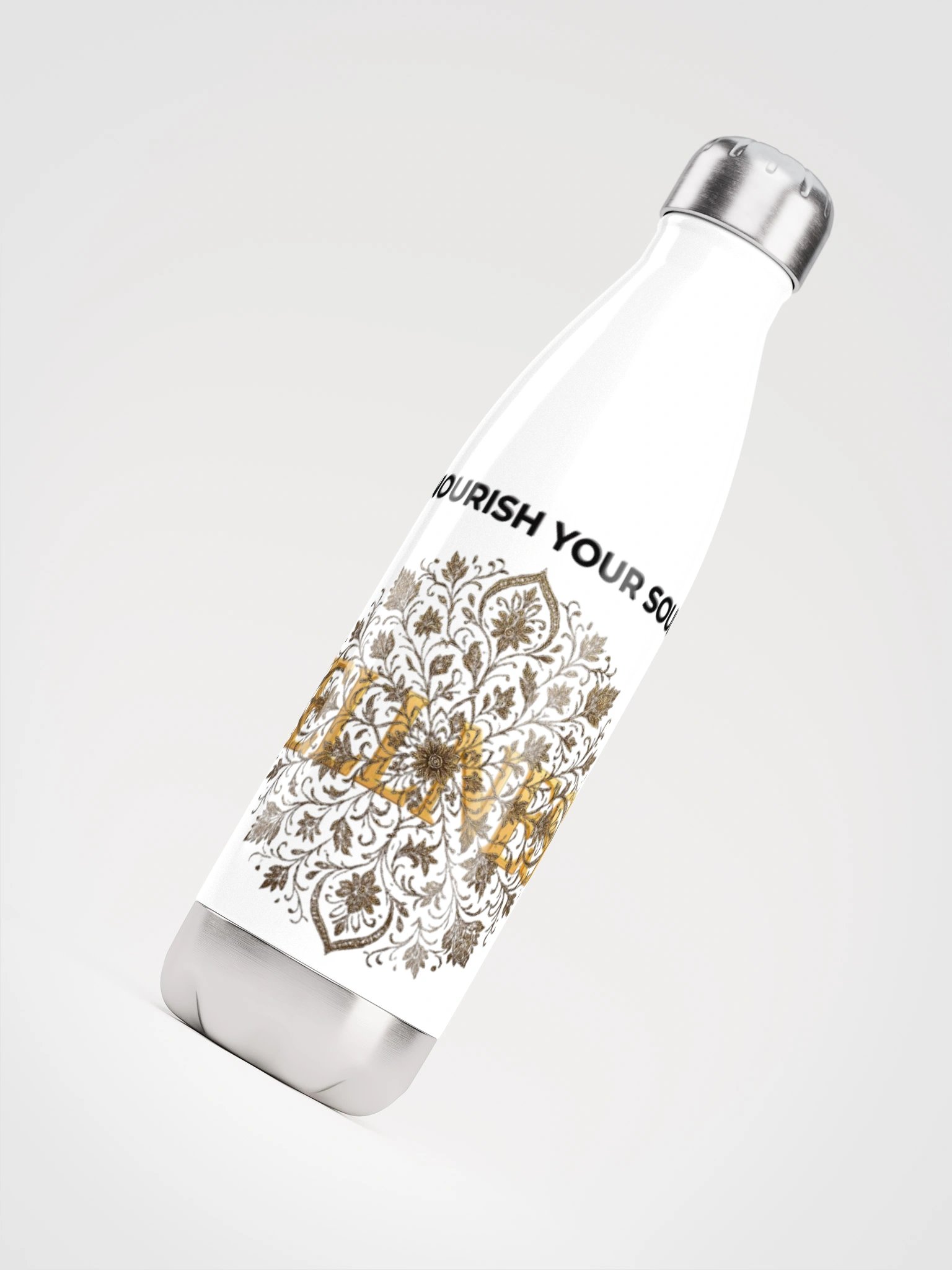 Christian Wellness Water Bottle - "Nourish Your Soul" with Gold Mandala DesignStainless Steel Water Bottle product image (4)