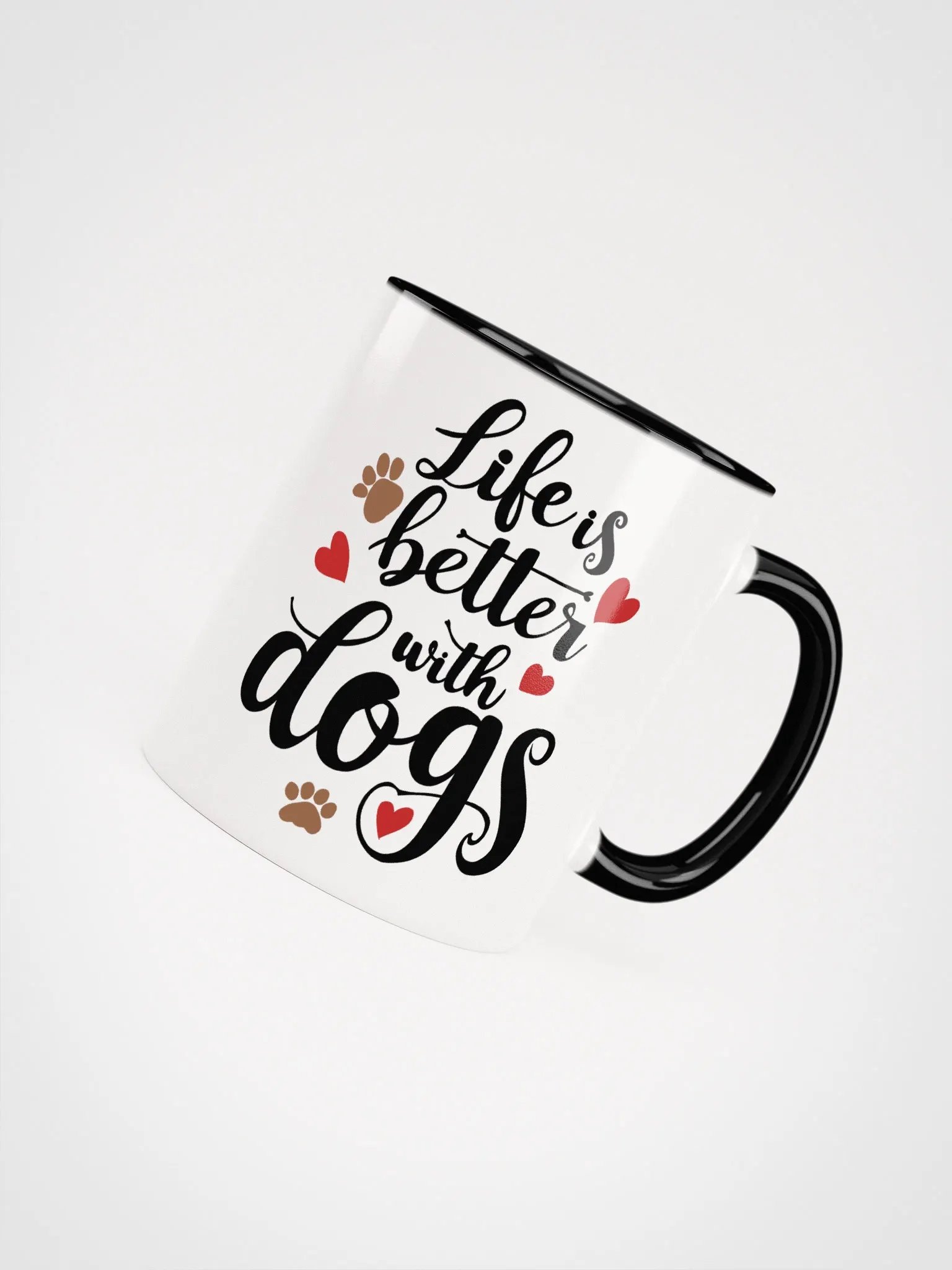 Life is better with dogs, black letters on white outside, color inside mug product image (4)