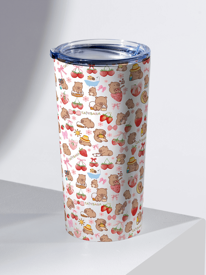 Cute Capybaras, strawberries, coquette bows and pink flowers product image (2)