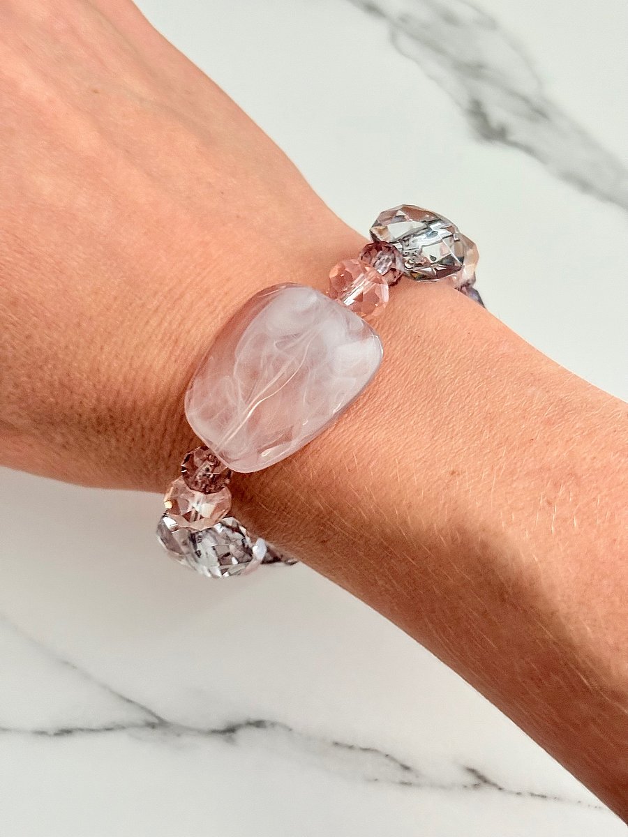 Dusty Rose Elegance | Faceted Glass Bead Bracelet | Handmade 7.5" Coastal Charm | by Monique Faella Designs™ | MFD-00048 product image (1)
