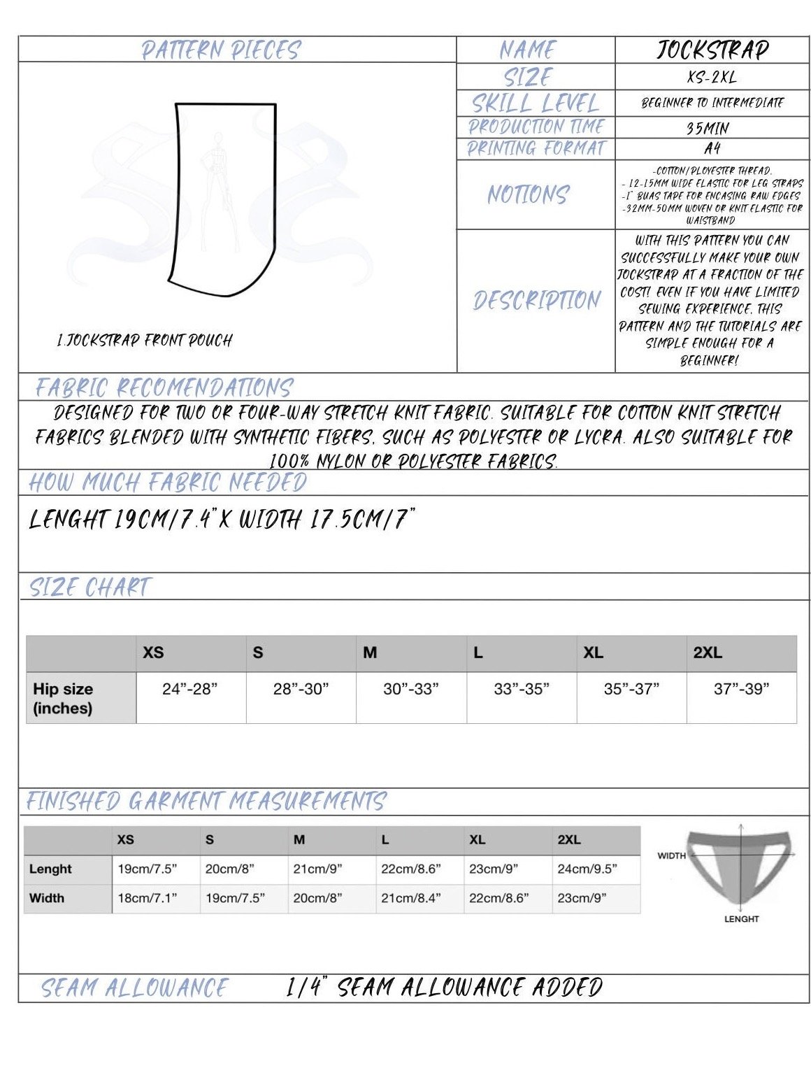 A set of Men’s underwear Sewing Patterns (briefs, bikini, thong, jockstrap) product image (3)