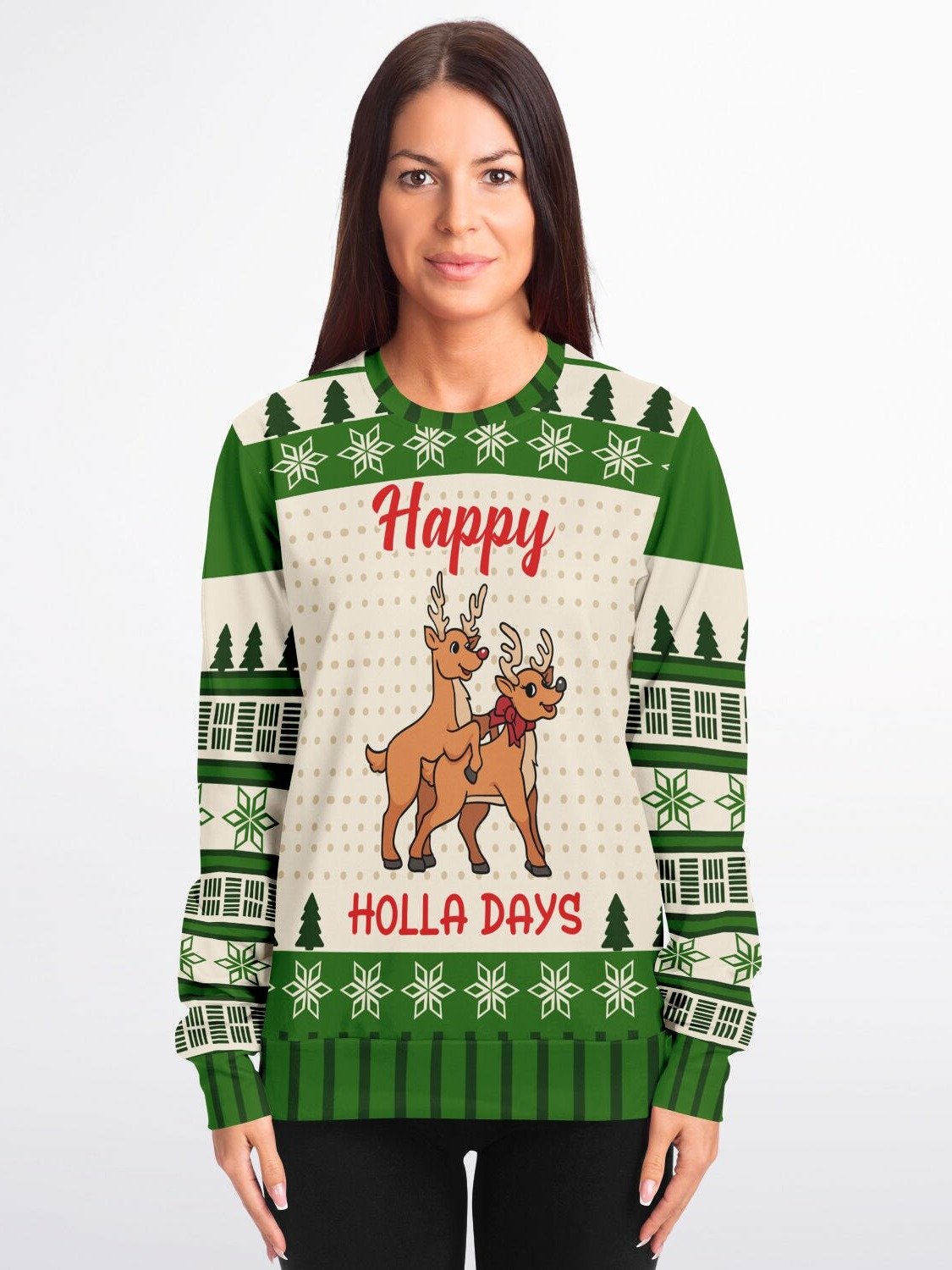 "Happy Holla Days" Funny Reindeer Christmas Sweatshirt | Cheeky Holiday Graphic Sweater | Playful Christmas Party Outfit product image (7)