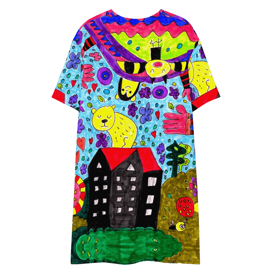 Abstract Vibrant Doodle Characters Ladies T Shirt Dress product image (8)
