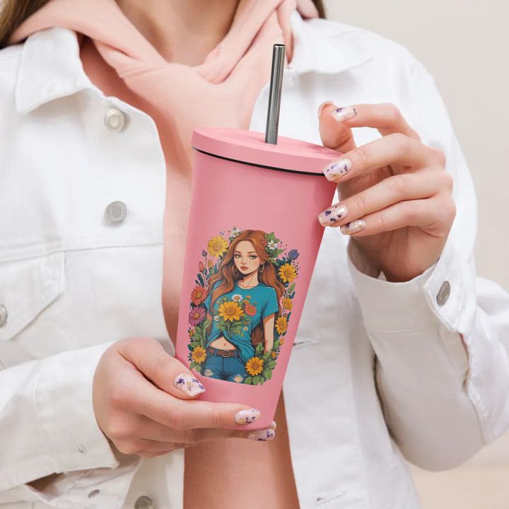 Bloomcore Flower Girl 20 oz Tumbler Cup - Pink - Insulated Tumbler with a Straw - v1 product image (2)