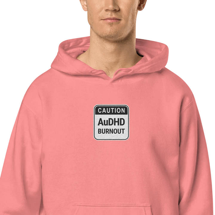 CAUTION: AuDHD BURNOUT embroidered pigment hoodie (B&W design) product image (2)