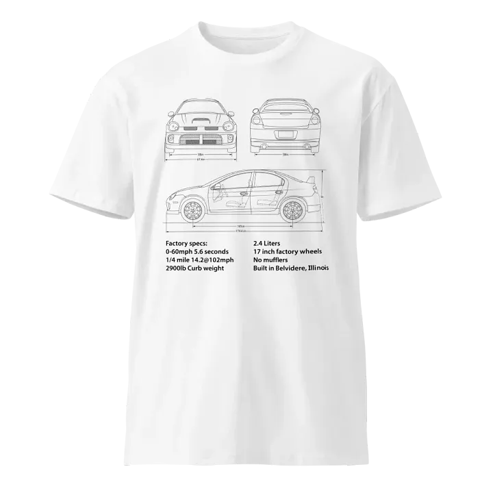 Neon SRT4 Blueprint on white shirt product image (1)
