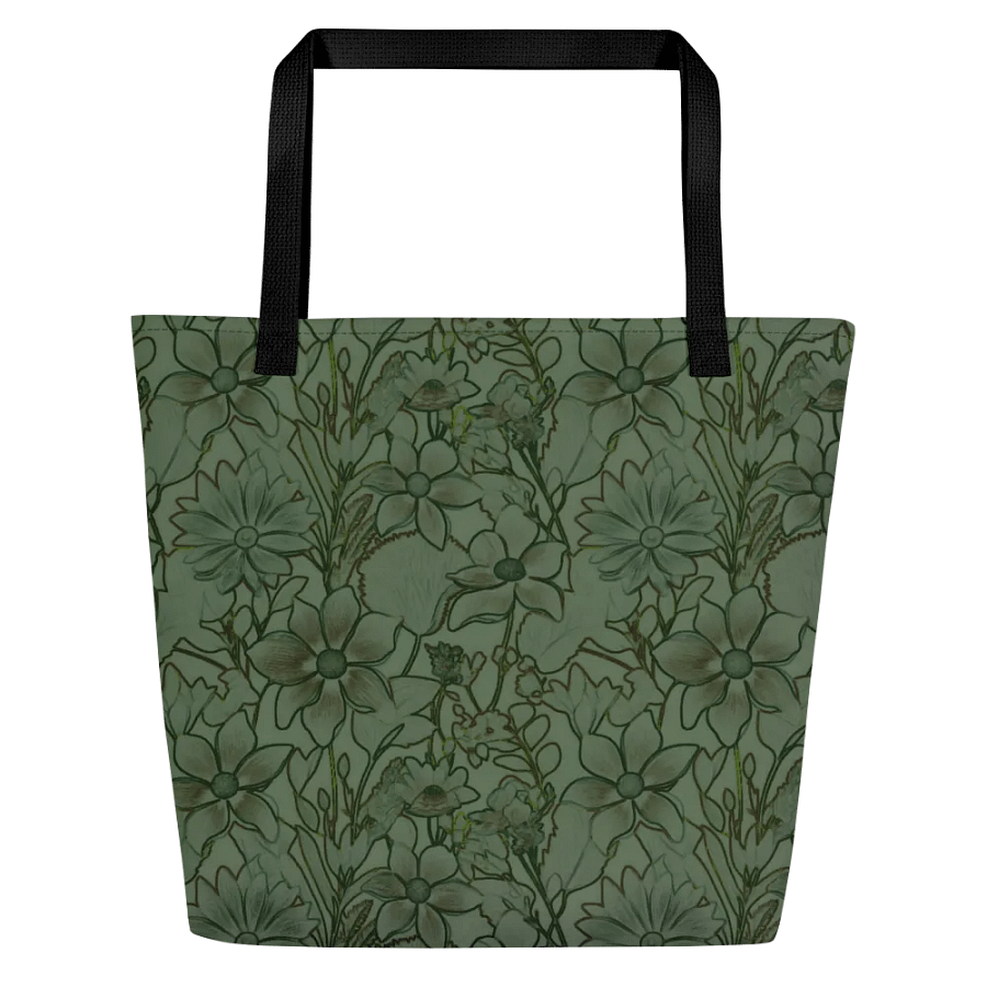 Line art Green and Dark green Floral/All-Over Print Large Tote Bag w/ Pocket by Sublicolor product image (1)