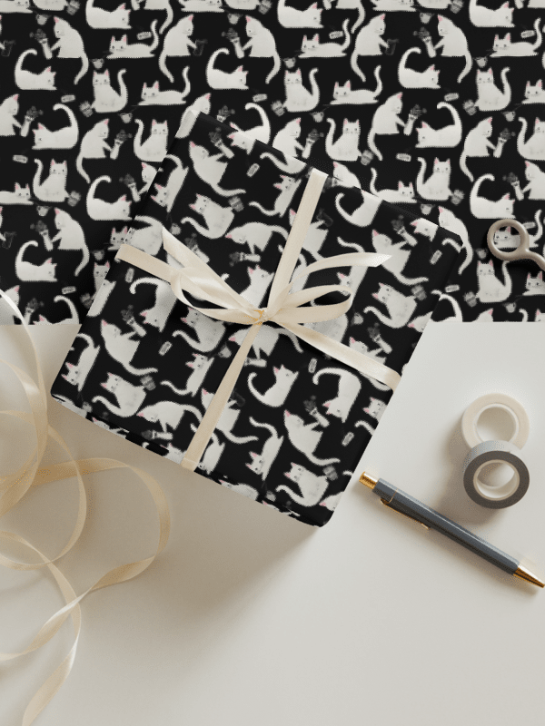Bad Cats Knocking Stuff Over Wrapping Paper in Black, 3 Pack product image (1)