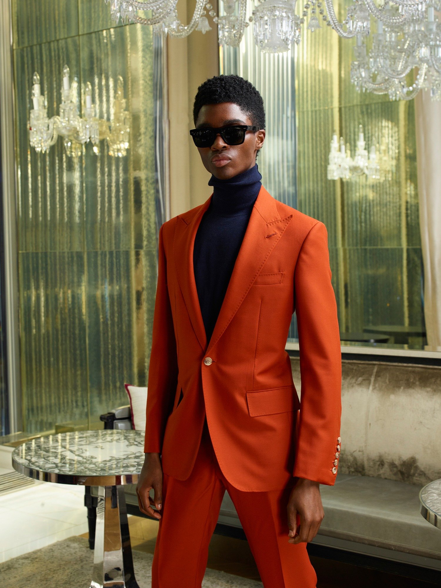 MEN'S ORANGE SINGLE BREASTED SILK WOOL SUIT product image (3)
