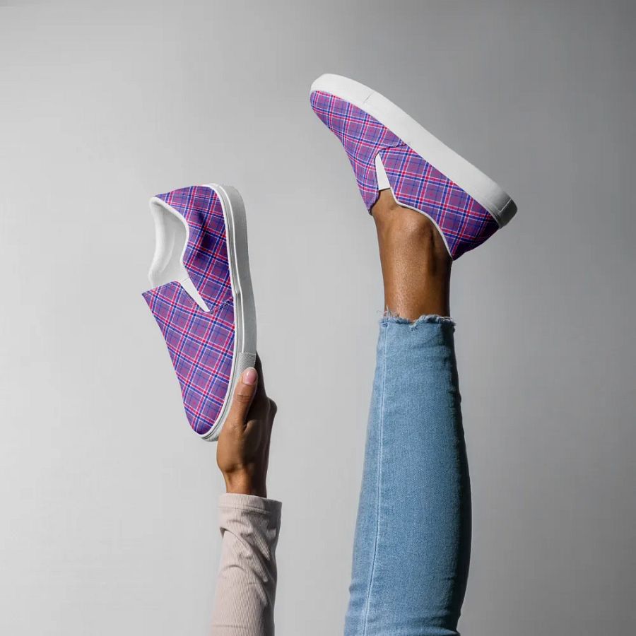 Lavender, Magenta, and Blue Plaid Women's Slip-On Shoes product image (8)