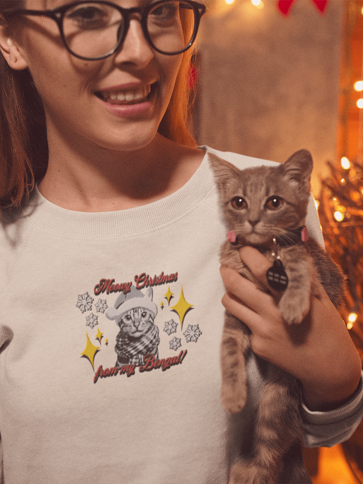 "MEOWY CHRISTMAS FROM MY BENGAL!" / EMBROIDERED CHRISTMAS SWEATSHIRT product image (1)