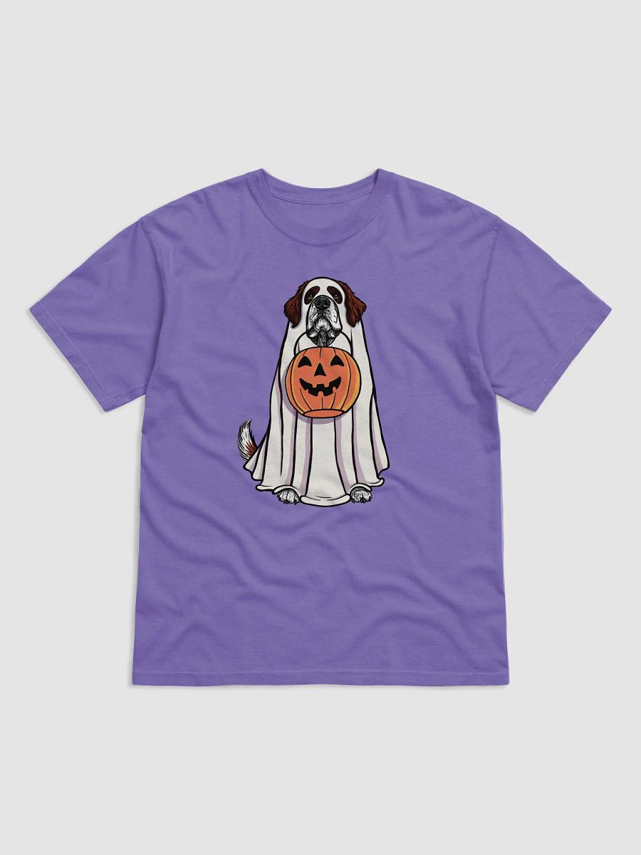 Funny Halloween Saint Bernard(Mahogany) T-Shirt | Funny Dog Wearing a Ghost Costume and Holding a Pumpkin Basket product image (27)