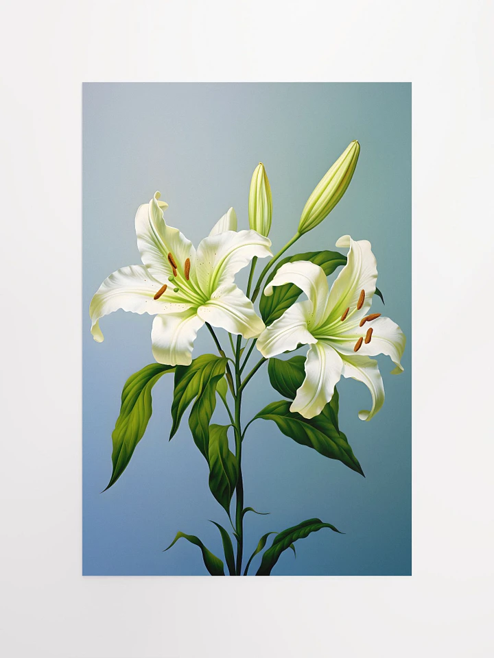 Serene White Lilies Art Print: Elegant Floral Poster for Peaceful Home Ambiance Matte Poster product image (2)