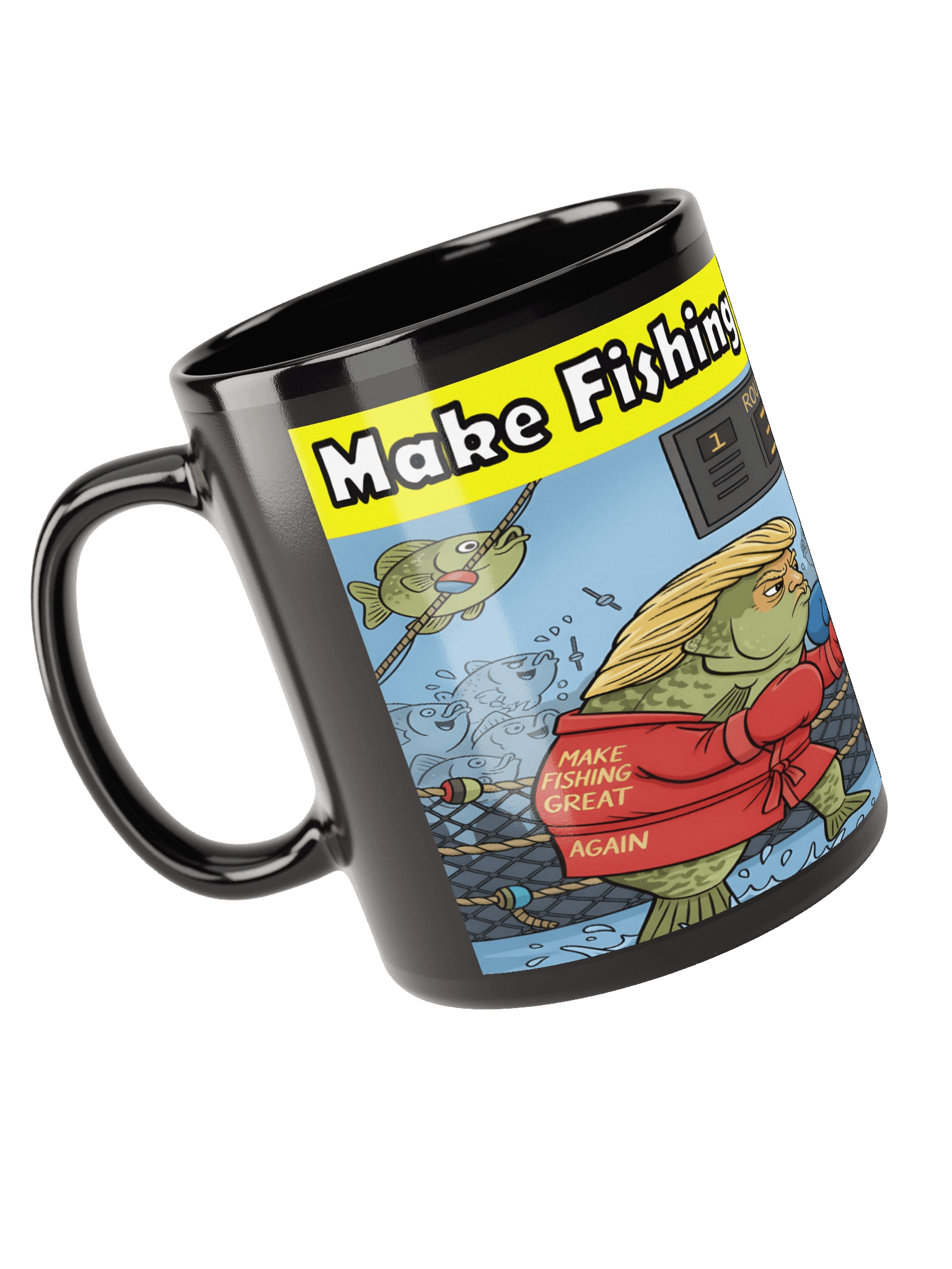 Political Fish Boxing Black Glossy Mug product image (6)
