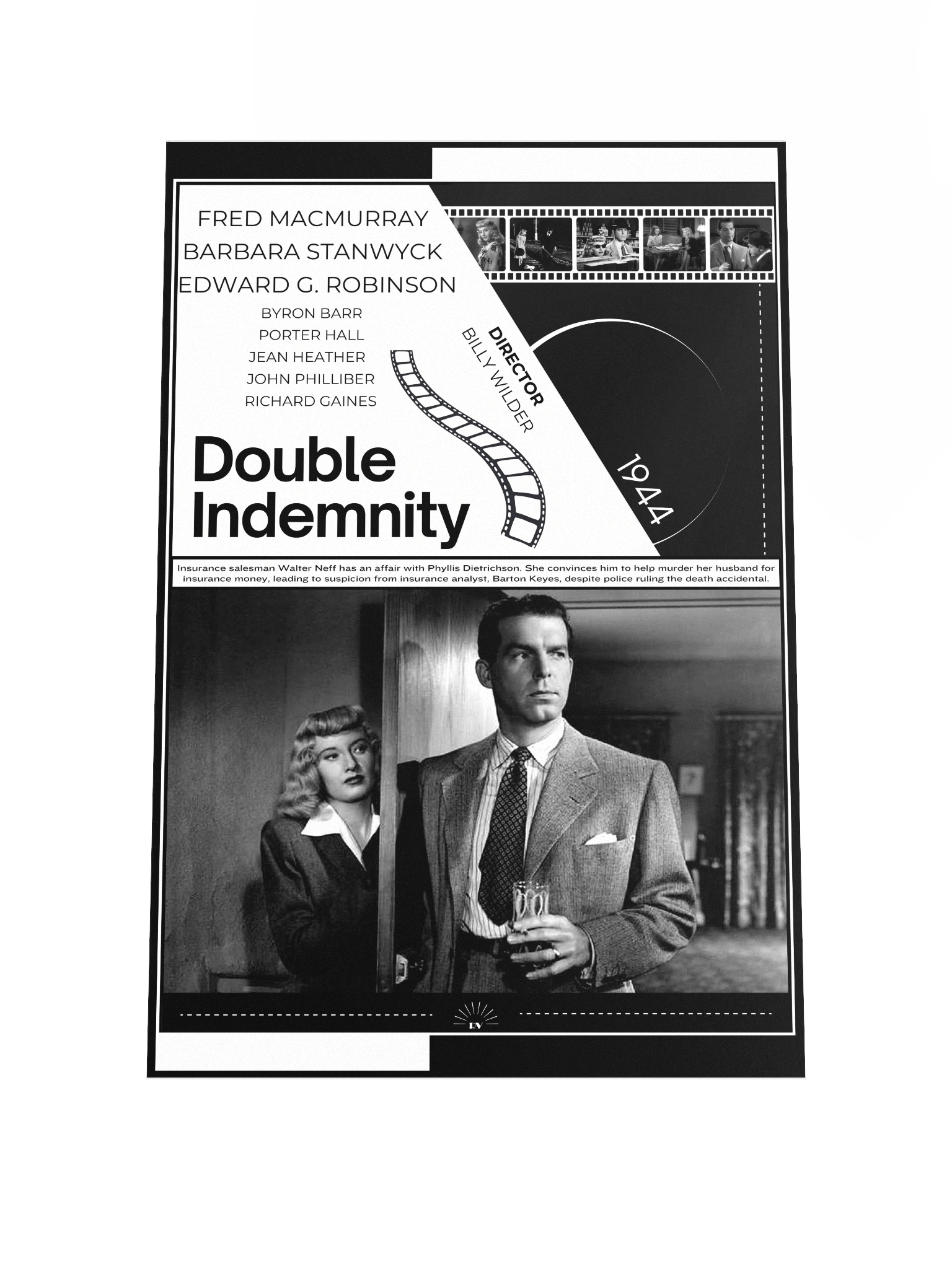 Double Indemnity with Barbara Stanwyck and Fred MacMurray 1944 | Movie Poster | 12x18 Wall Art product image (1)