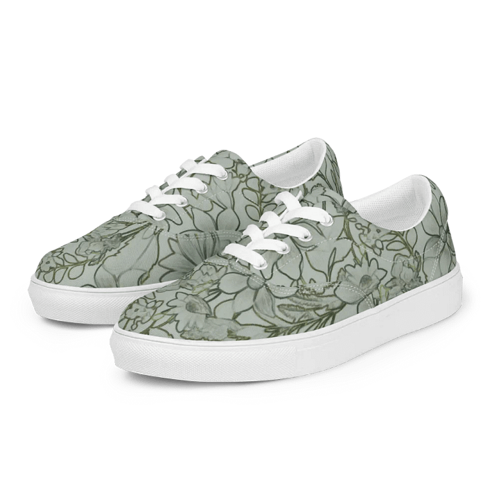 Line art Light Green and Darkgreen Floral/Women's Lace-Up Canvas Shoes by Allcolor product image (2)
