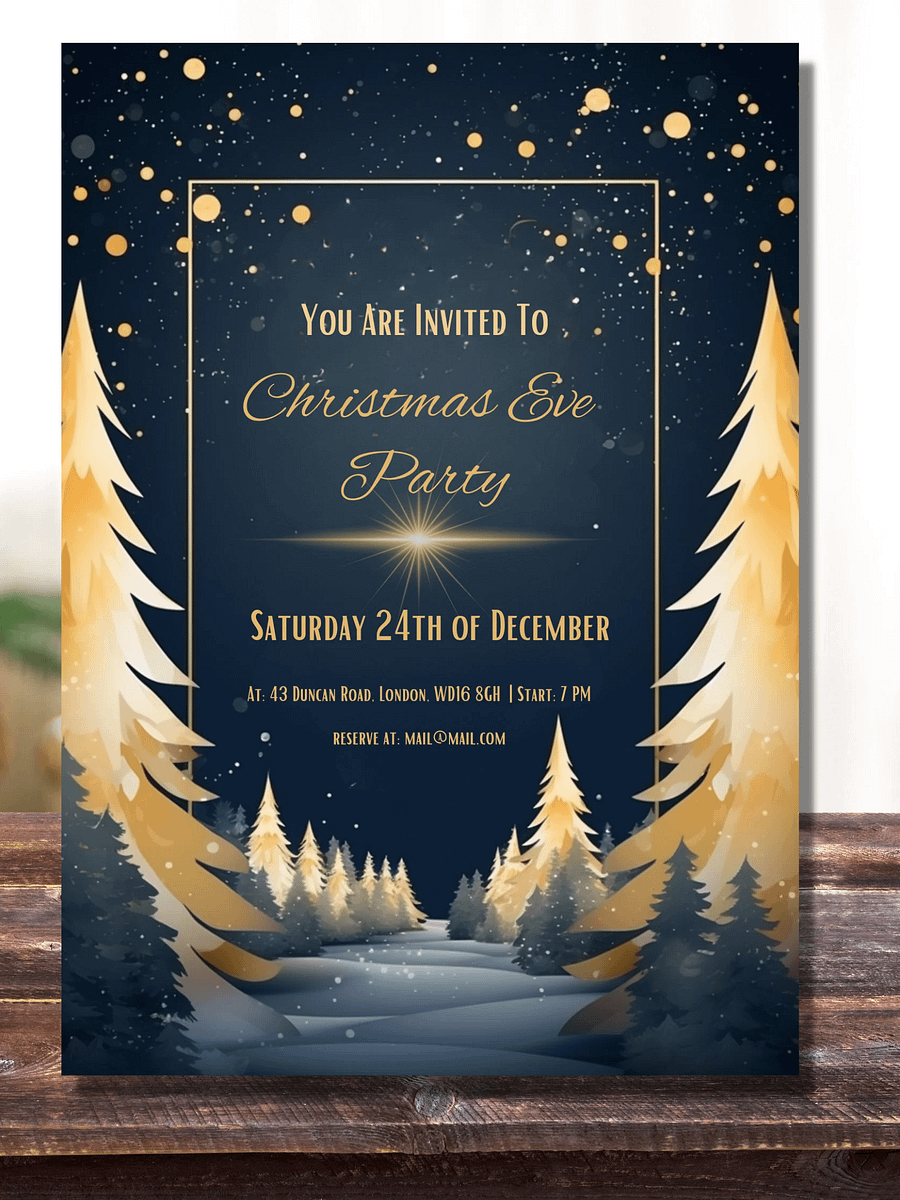 Editable Christmas Eve Party Invitation -Dark Grey and Gold- Edit in Canva- Christmas Party Printable- Holiday Party Invitation Template product image (1)