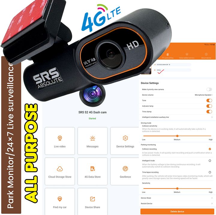 SRS ABSOLUTE 2K 4G DashCam| 24x7 Remote Audio-Video Monitor | Download/Playback/Livestream| GPS Tracking | Geo-Fence | Hyper Lapse | G-Sensor| Motion Sensor| 1TB MicroSD support (1 Channel S2 2K 4G) product image (2)