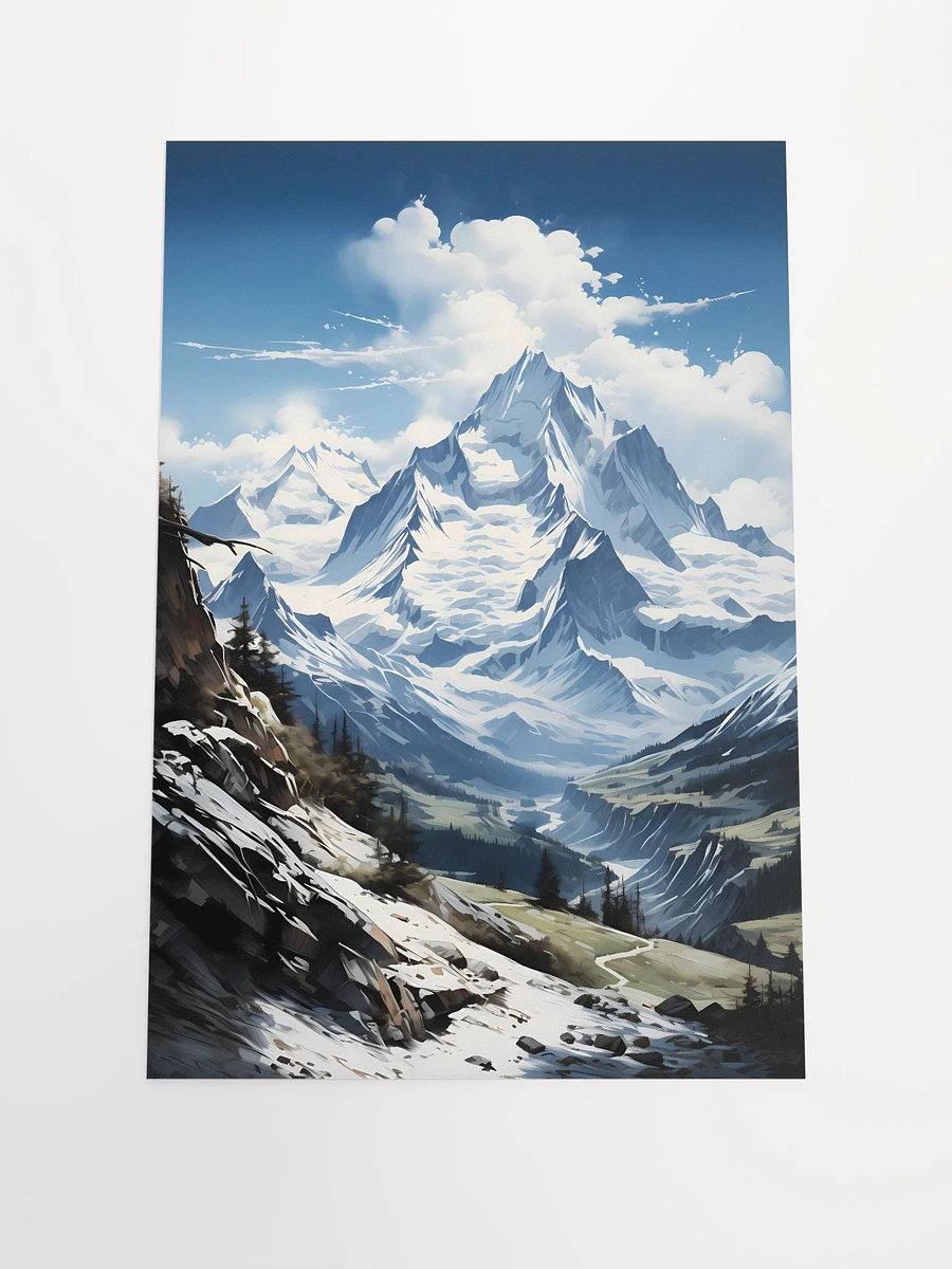 Snow-Clad Mountain Peaks with Cloudy Blue Sky Matte Poster product image (3)