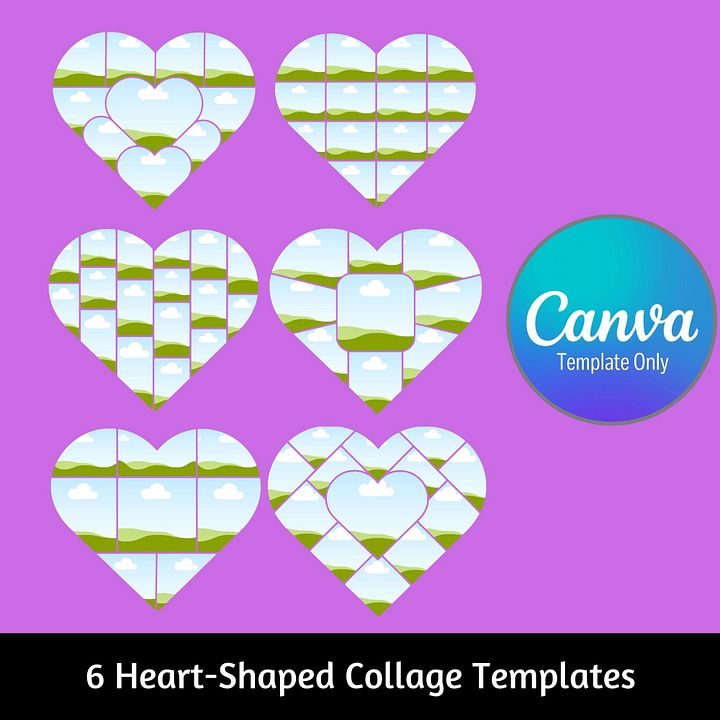 6 Heart-Shaped Photo Collage Frames Canva Templates product image (1)