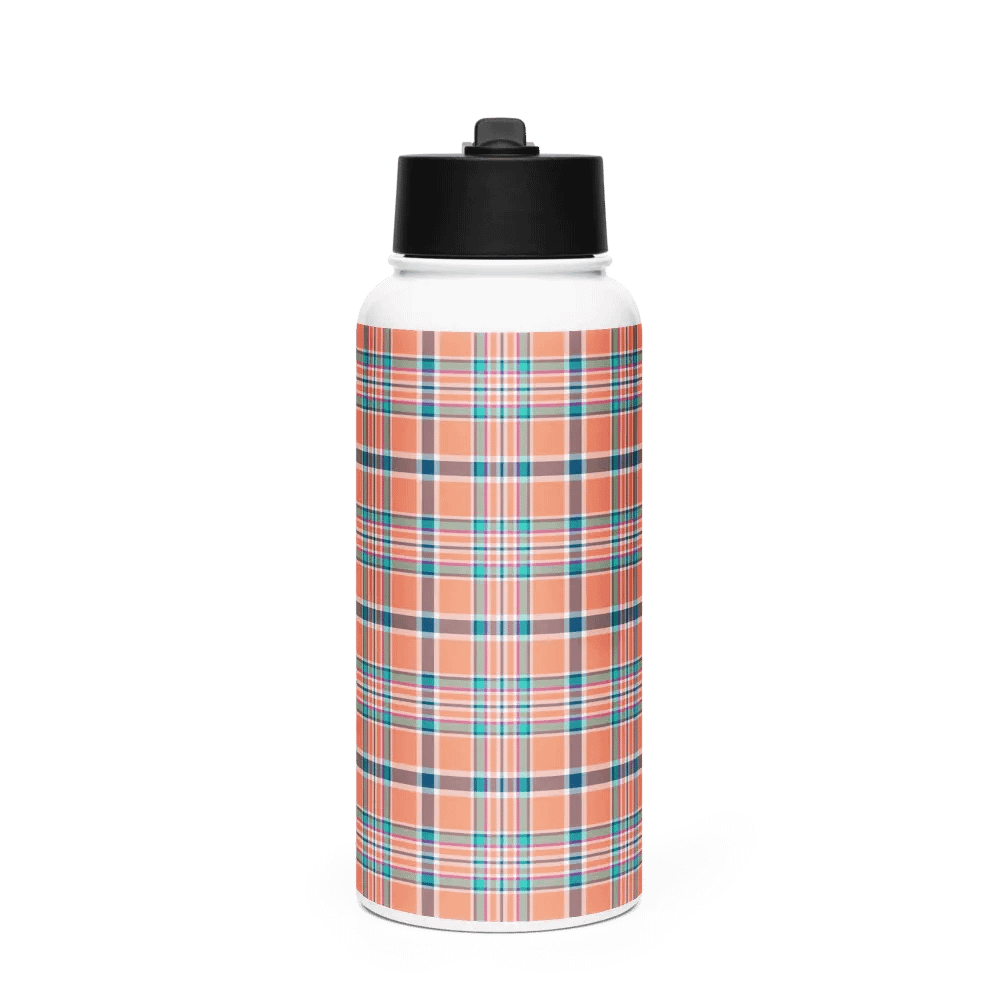 Orange Coral and Blue Plaid Water Bottle product image (4)