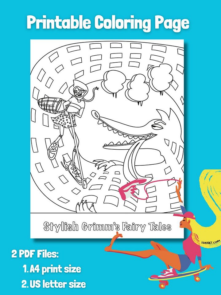 Printable Stylish Grimm's Fairy Tale Coloring Page PDF product image (1)