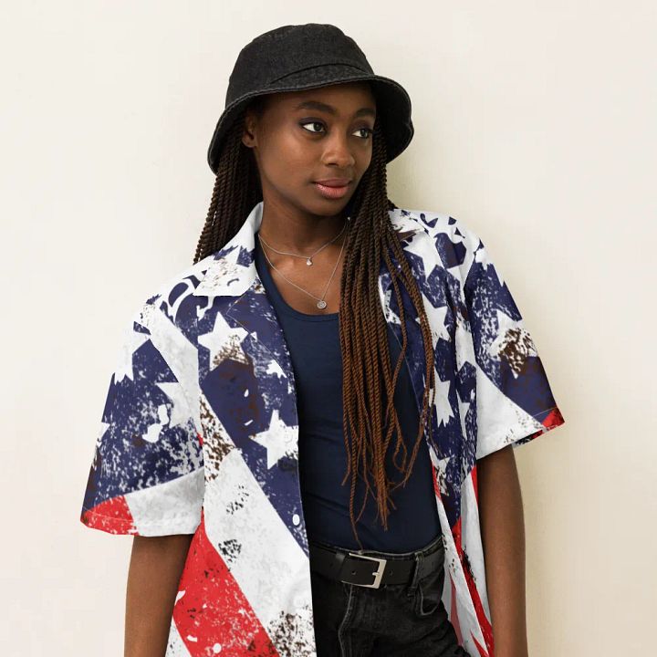 USA Flag Custom Design Button Down Shirt _ CoachShawStudio Streetwear _ Unisex Short Sleeve Shirt product image (1)