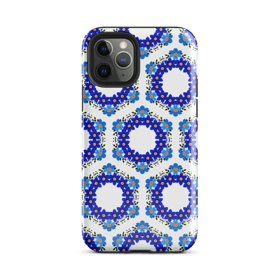 Tough Phone Case for iPhone® - Geometric Blue and Yellow Hex Ring Pattern product image (2)