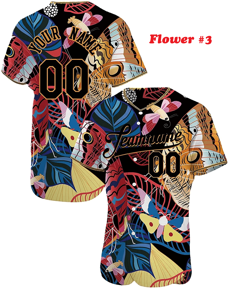 Authentic Baseball Jersey Collection, Personalized Sport Jersey, Hawaiian Multi Colorful, Special Beautiful Flowers, Custom Name and Number product image (134)