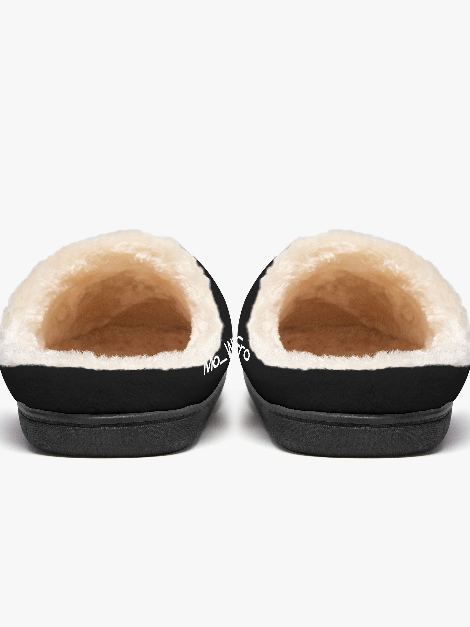 Mo_WithTheFro Black fluffy slippers, white logo product image (1)